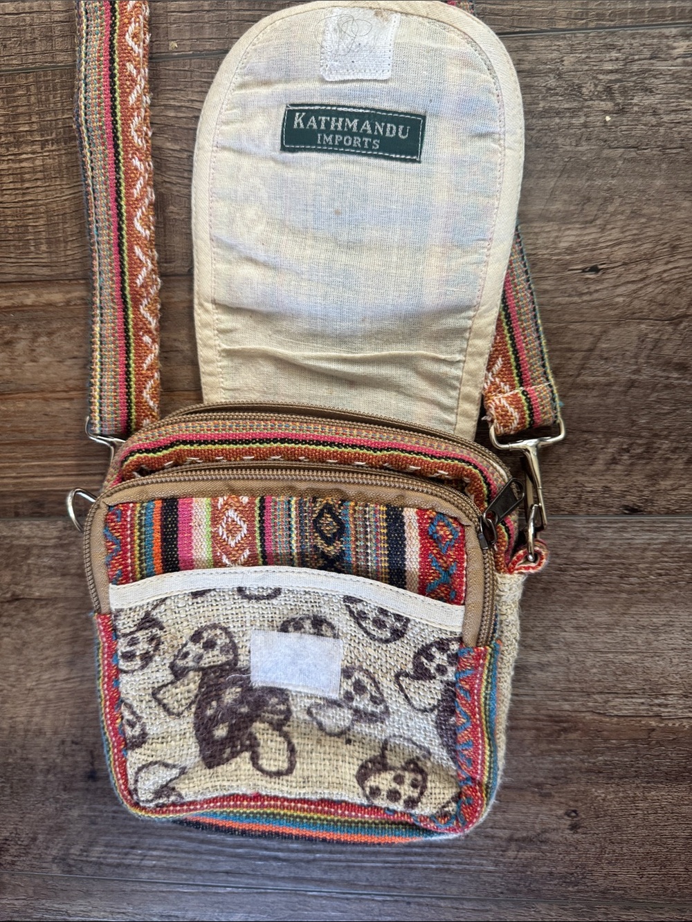 Kathmandu Multicolor Woven Crossbody Bag with Strap mushroom design - Picture 4 of 11